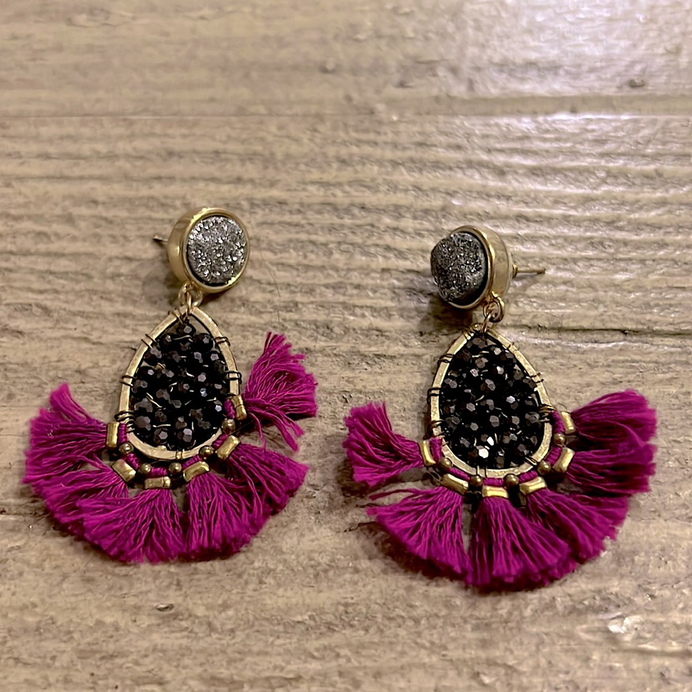 Pancea Druzy Stone tassel drop earrings